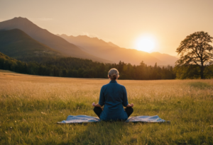 signora che medita al tramonto